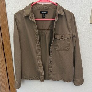 Vintage Forever 21 Tan 100% Cotton Utility Button Down Y2K Safari Shirt